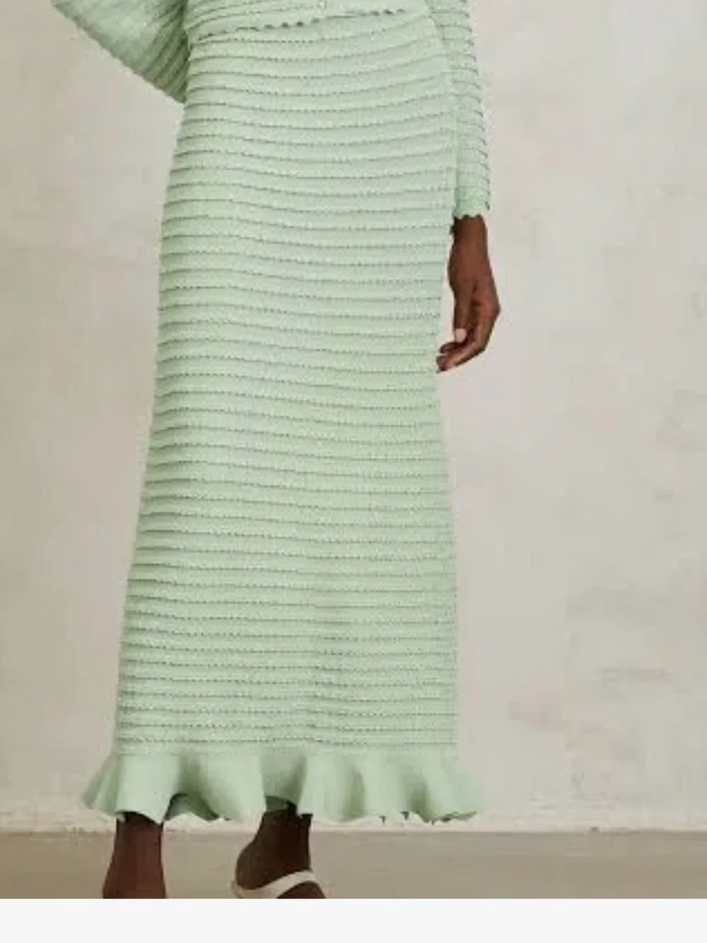 SANDRO COPY Ribbed Knit Maxi Skirt in Pale Green